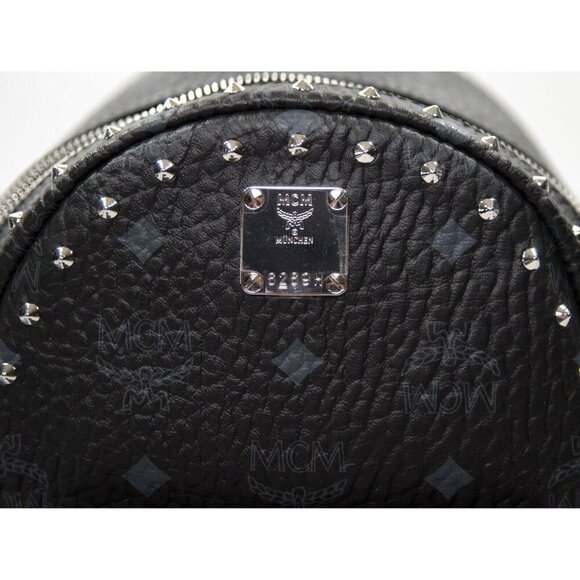 MCM Black Studded Viisetos Leather Backpack Book Bag NWT - Picture 2 of 8